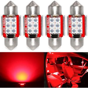 PHINLION Super Bright DE3021 LED Red Bulb 3030 6-SMD Festoon 1.25" 31mm DE3175 DE3022 Miniature LED Bulbs for Car Interior Door Map Dome Trunk Courtesy Light, Pack of 4