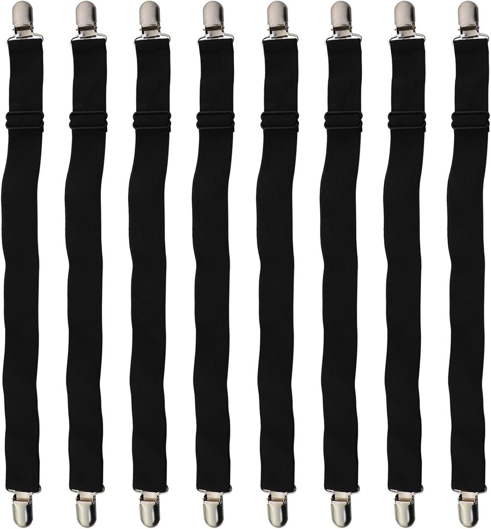 8PCS 14-25 Inch Black Sheet Holder Sheet Corner Strap Adjustable Heavy Duty Sheet Clip Holder for Sheet Mattress Cover Sofa Cushions