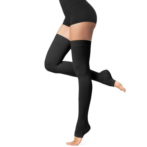 Thigh High Compression Socks,20-30 mmHg Open Toe Compression Stockings for Men Women,for Varicose Veins,Edema,DVT, Large