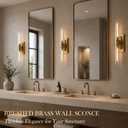 22.8" Brass Wall Sconces Set of 2, Modern Luxury 2-Light Bathroom Vanity Lights with Glass Tube Shade, Dimmable Hardwired Gold Wall Sconce for Bathroom Mirror, Living Room, Hallway (Bulbs Included)