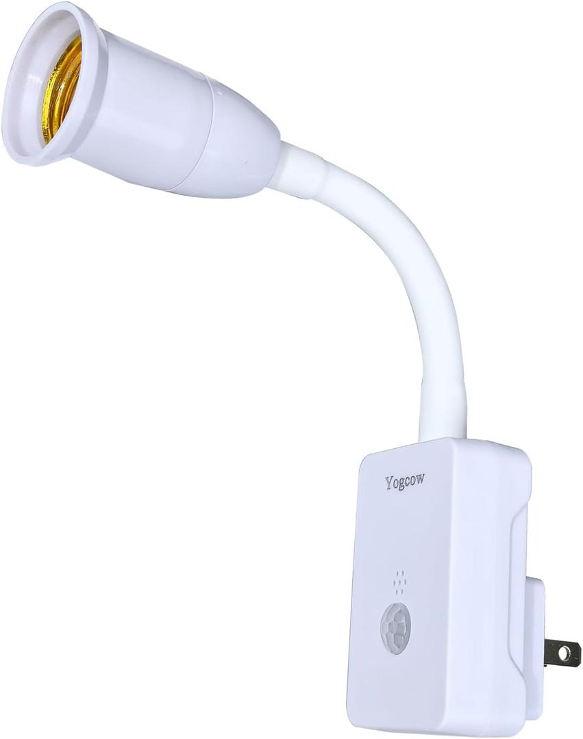 E27/E26 Plug in Light Bulb Socket Adapter Extender with Motion Sensor Switch, Dusk to Dawn Motion Activated for Front Door, Porch, Garage, Basement, Closet, Entrance, Porch, Stairs, Hallway
