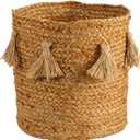 Nearly Natural 12.5in. Boho Chic Natural Hand-Woven Jute Basket Planter with Tassels