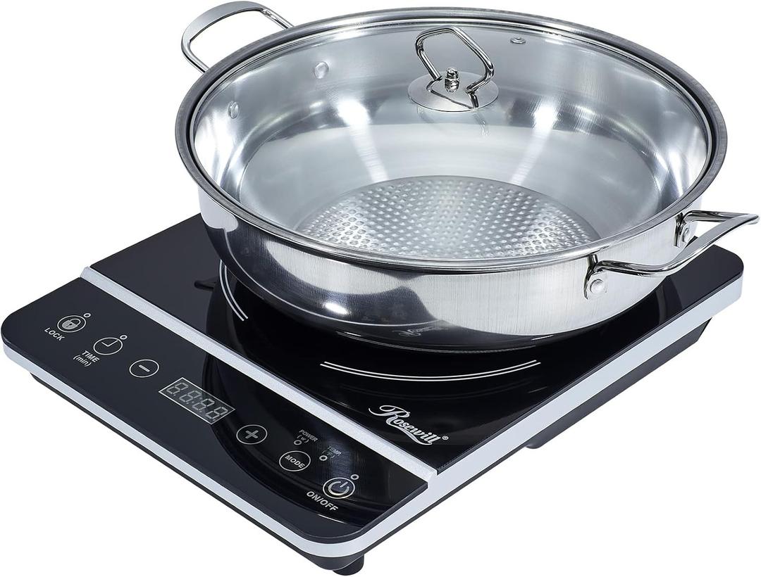 Rosewill Induction Cooker 1800 Watt, Induction Cooktop, Electric Burner with Stainless Steel Pot 10" 3.5 QT 18-8, RHAI-13001