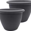The HC Companies Sevilla Flower Planters - Durable Outdoor & Indoor Planter - Round Lightweight Self Watering Plant Pots for Herbs & More (12" Warm Gray, Pack of 2)