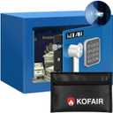Safe Box for Home Safe (0.23 Cubic Feet) with Fireproof Bag, Personal Money Safe for Cash Saving, Mini Safey with Key, Digital Safety Box with Light, Money Lock Safey (Blue)