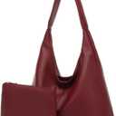 Casual Hobo Bag for Women Soft Shoulder Bags Slouchy Pu Leather Tote Purses for Work Travel (Dark Red)