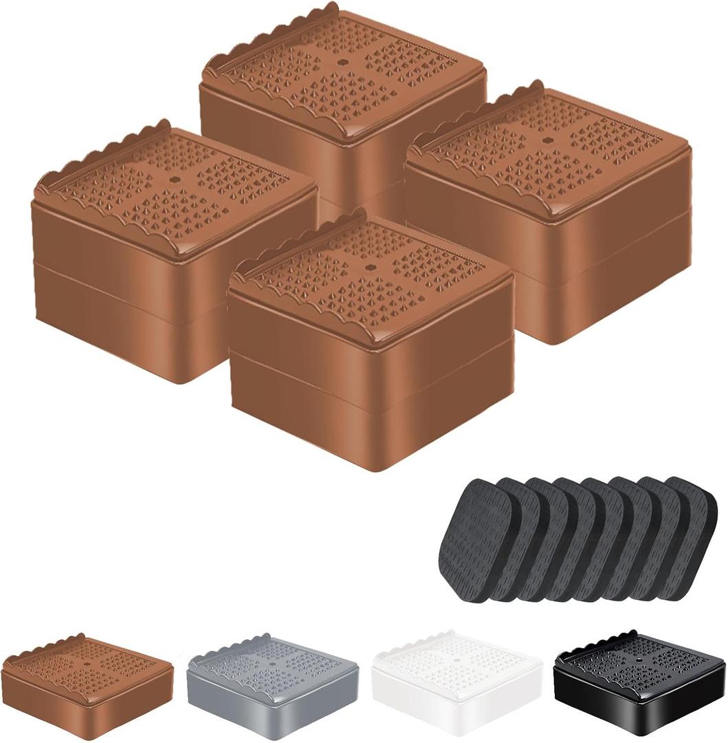 shouwuhho Furniture Risers, 4 Pack Bed Risers with Non-Slip Grip and Heavy Duty Support, 1 Inch 2 Inch 3 Inch 4 Inch Height Lift for Couch, Sofa, Table, Desk, Chair, Refrigerator - Brown, 1+1 Inch