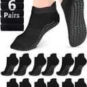 AURUZA Grip Socks for Women Men Pilates Grip Socks Non Slip Yoga Sock with Grips for Barre Barefoot Hospital Grippy Sock (Medium, 6 Pairs-6 Pairs of Black)