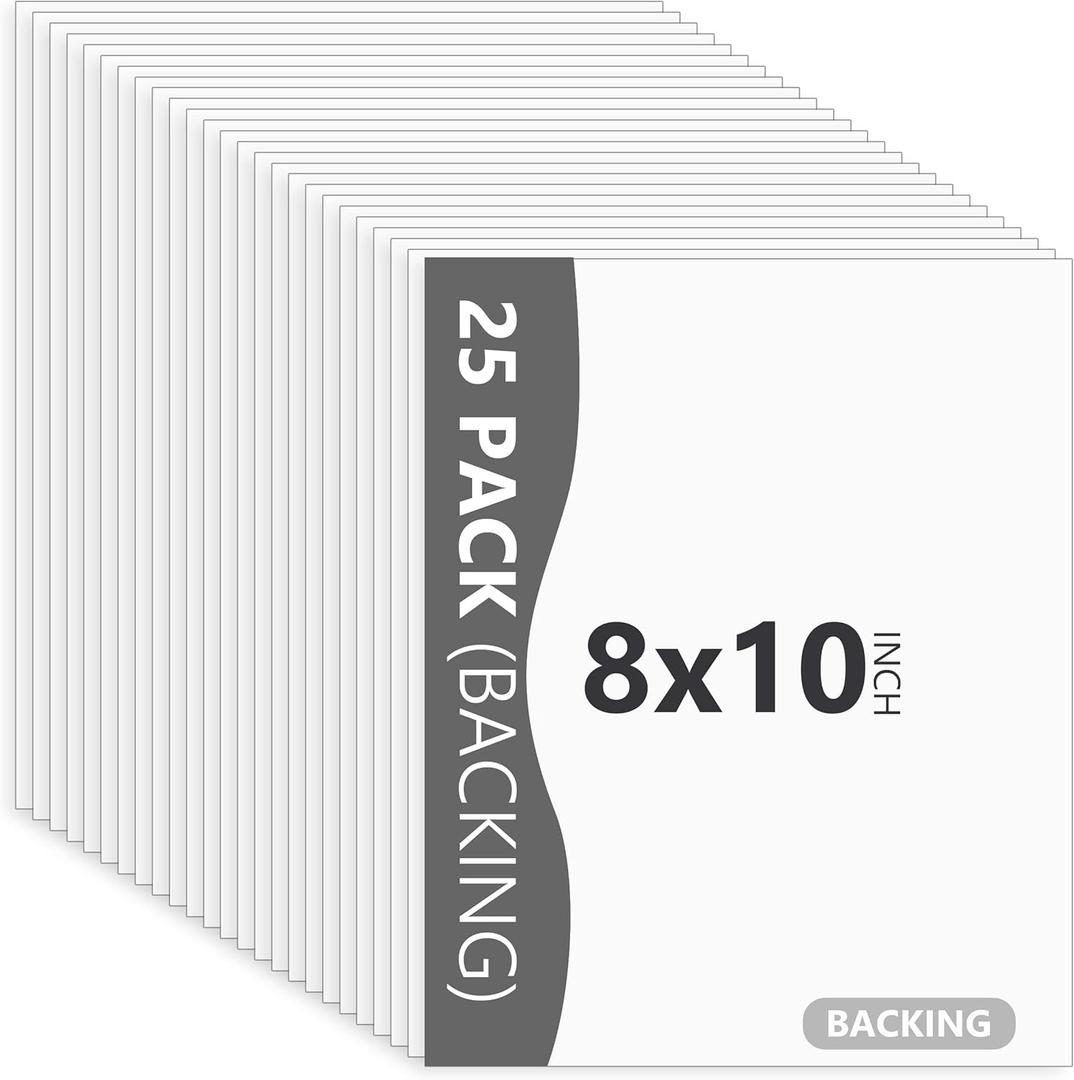 25 Pack Backing Boards Only - 8x10 Uncut White Mats Matboards, Acid Free Backerboards for Art Prints, Ideal for Photos/Pictures/Prints/Frames/Arts