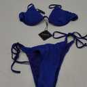 ZAFUL Women's Textured Underwire Bikini Set V Notch High Cut Swimwear Tie Side Ribbed Sexy Swimsuits (X-Small, Blue)