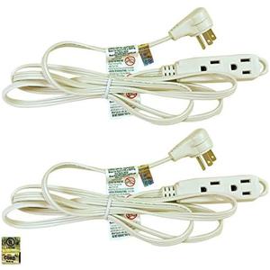 Royal Designs, Inc CO-9001-WH-6-2 Series Royal Designs Flat Plug Extension Cord for Indoor & Outdoor, 6 ft Long, White, 6 Outlet Prong Grounded Wire UL Listed, Set of 2, 6', 12