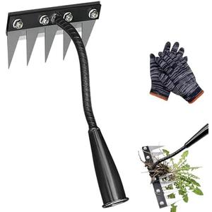 Iron Weeding Rake 2.0, 2026 New 5/6/7/8 Teeth Weed Puller Tool, Carbon Steel Garden Weeder Rakes, with Ergonomic Grip, for Yard Lawn and Garden (5 Teeth)