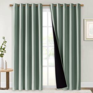 NICETOWN 100% Blackout Window Curtain Panels, Cold and Full Light Blocking Drapes with Black Liner for Nursery, 84" Drop Thermal Insulated Draperies (Greyish Green, 2 Pieces, 70" Wide Each Panel)