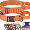 HYDEME Tactical Dog Collar, Alpine Loop Adjustable Military Training Nylon Dog Collars with Handle and Reflective for Small Medium Large Dogs, with Airtags Protective Case & Patches.(L,Orange)