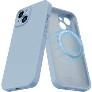 MCFANCE Silicone Magnetic for iPhone 14 Case, Compatible with MagSafe, Full Camera Protection Soft Anti-Scratch Microfiber Lining for iPhone 14 6.1 inch 2022, Mistblue