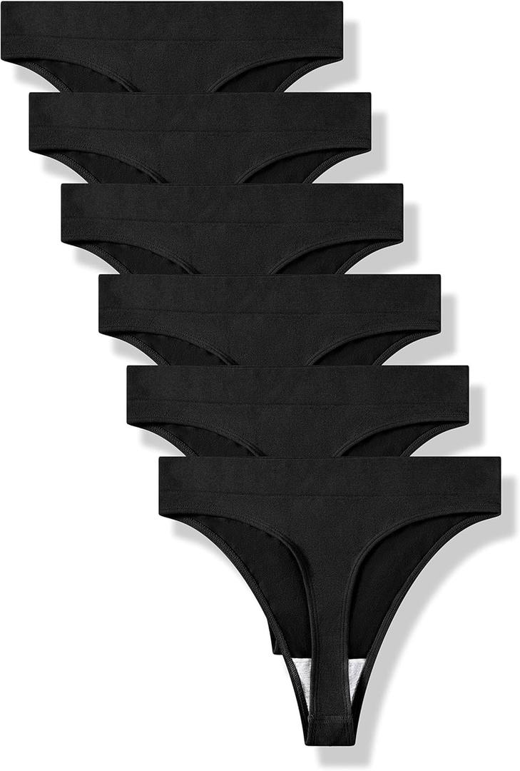 GRANKEE Women's High Waisted Breathable Seamless Thong Panties,No Show Workout Underwear, Comfortable Cotton Crotch,6 Pack (Medium)