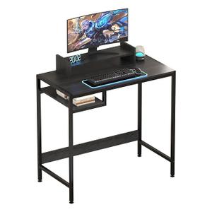 MINOSYS Computer Desk - 32 Inch Home Office Desk with Storage, Gaming Desk with Monitor Stand, Modern Simple Study Table, Adjustable Storage Space, Black