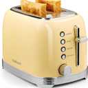 Culinaid Toaster 2 Slice Retro Stainless Steel with 1.5” Extra Wide Slots Bagel, Defrost, Reheat, Cancel Functions, 6 Bread Shade Settings, Removable Crumb Tray, Yellow