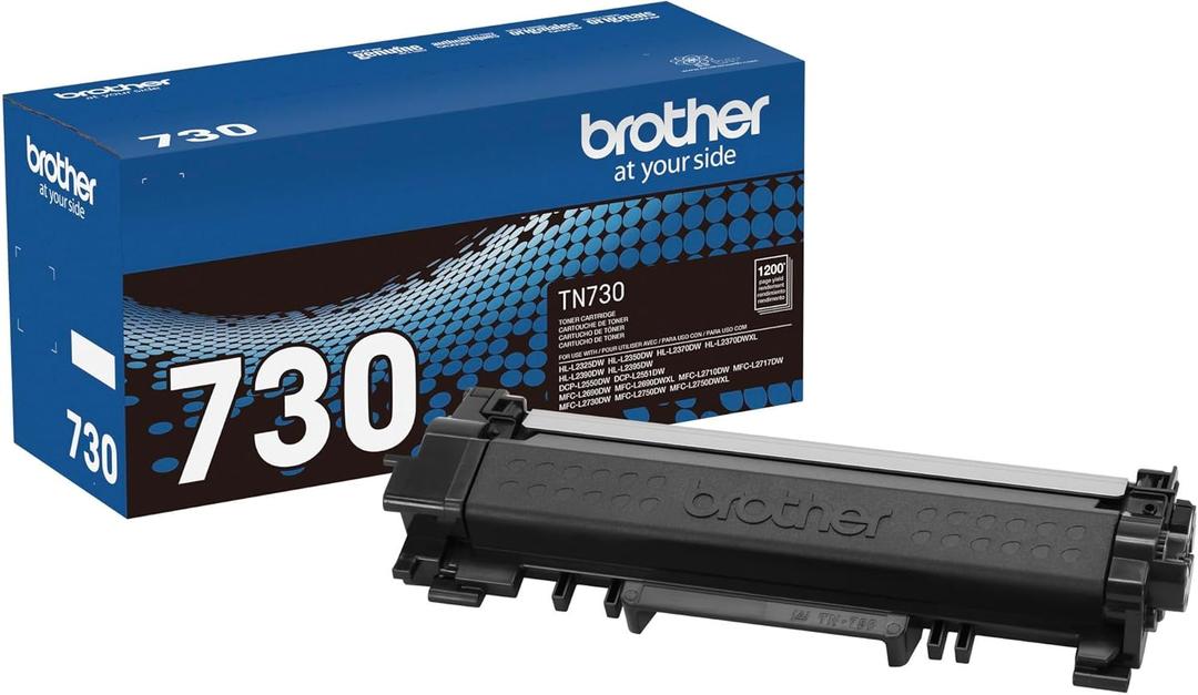 Brother Genuine Standard Yield Toner Cartridge, TN730, Replacement Black Toner, Page Yield Up To 1,200 Pages, 1 Pack