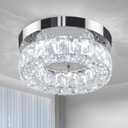 9.8 Inch Modern Crystal Chandelier Small Flush Mount Ceiling Light Fixture LED Crystal Ceiling Light for Bedroom Dining Living Room Hallway (6000K Cool White, Height Adjustable)