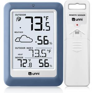 Indoor Outdoor Thermometer Hygrometer Wireless Weather Station, Temperature Humidity Monitor Battery Powered Inside Outside Thermometers with 330ft Range Remote Sensor(Blue)