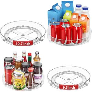 2 Pack Lazy Susan Organizer, 9.5 Inch, 10.7 Inch Lazy Susan Turntable for Cabinet, Turntable Organizer for Pantry Organizers and Storage, Non-Skid Fridge Organizer, Clear
