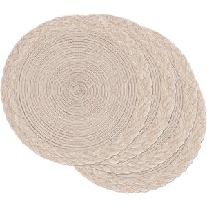 SHACOS Round Placemats Set of 4 Boho Braided Border 15 inch Circle Place Mats Washable Fabric Table Mats for Kitchen Dining Table, Beige