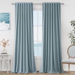 Guken Blue 100% Blackout Linen Curtains 84 Inch Length 2 Panels Set for Living Room Bedroom Back Tab Thermal Insulated Black Out Drapes Room Darkening Window Curtains 84 Inches Long Dusty Blue, 52"W x 84"L