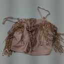 Tbahhir Women's Fringe Sequin 2 Piece Outfit Set Sexy Flowy Tassel Crop Top Shiny Mini Shorts Pants Clubwear (Large, Gold)