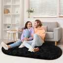 LOCHAS Bedroom Rug 2.6' x 5.3', Black Fluffy Shaggy Area Rug for Bedroom Bedside, Soft Oval Throw Rugs Carpet for Kids Girls Nursery Living Room Home Decor
