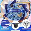 Gilprop 56 Pcs Graduation Flower Bouquet Floral Wrapping Paper Ribbon Butterfly Gem Pins Certificate Scroll Mini Grad Cap for Graduation Party Flower Money Bouquet(Congrats Grad,Royal Blue, Gold)