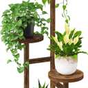 LASZOLA Black 3 Tiered Wooden Plant Stand Indoor with Heavy Duty Planter, Large Multiple Level Vertical Flower Rack for Narrow Corner, Sturdy Rustic Shelving Organizer Holder for Modern House Bathroom (Brown)