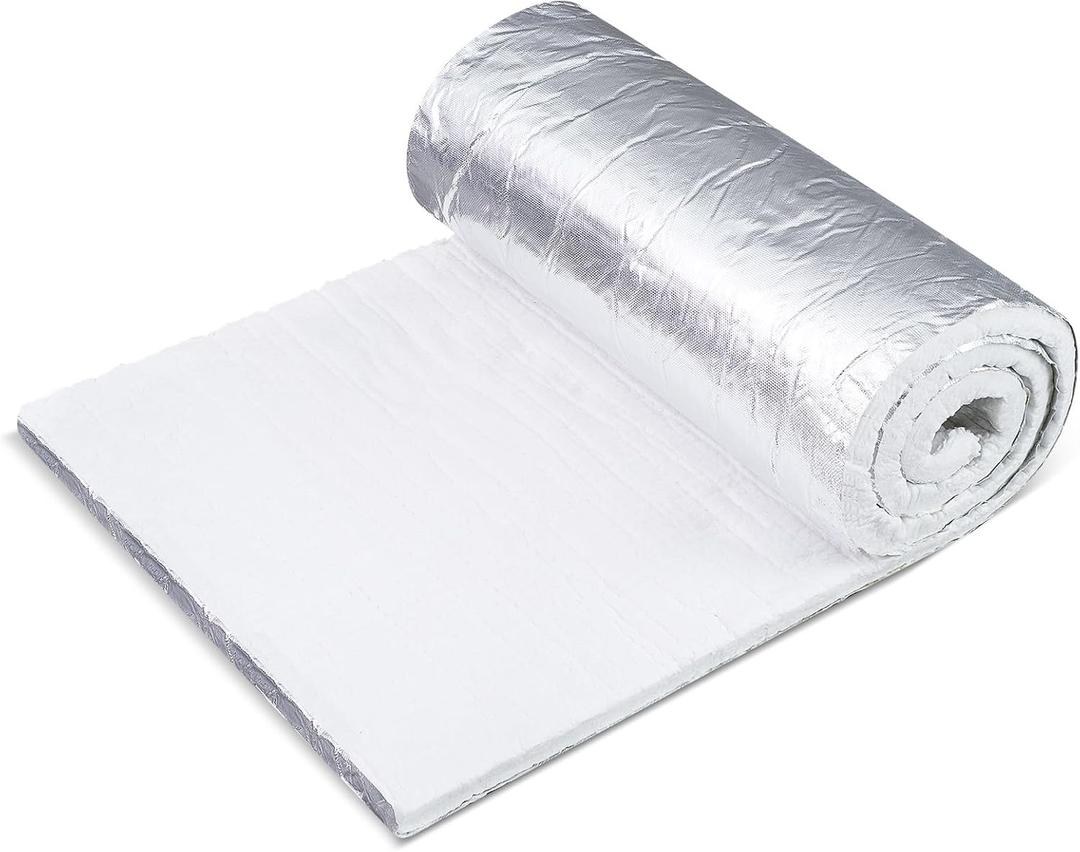 Sasylvia Aluminum Foil Faced Ceramic Fiber Blanket 24" x 96" 8# 2400 F Ceramic Fiber Insulation for Kiln Furnace Chimney Fireplace HVAC Welding Soldering Oven Stove Pipe Insulation (1/2 Inch)