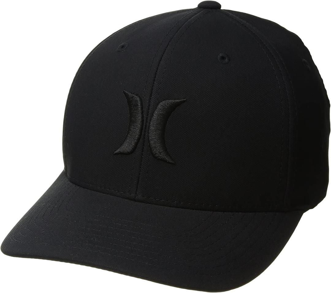 Hurley Mens Baseball Cap - Curved Brim Flexfit Fitted Hats for Men (Small-Medium, Black/Black)