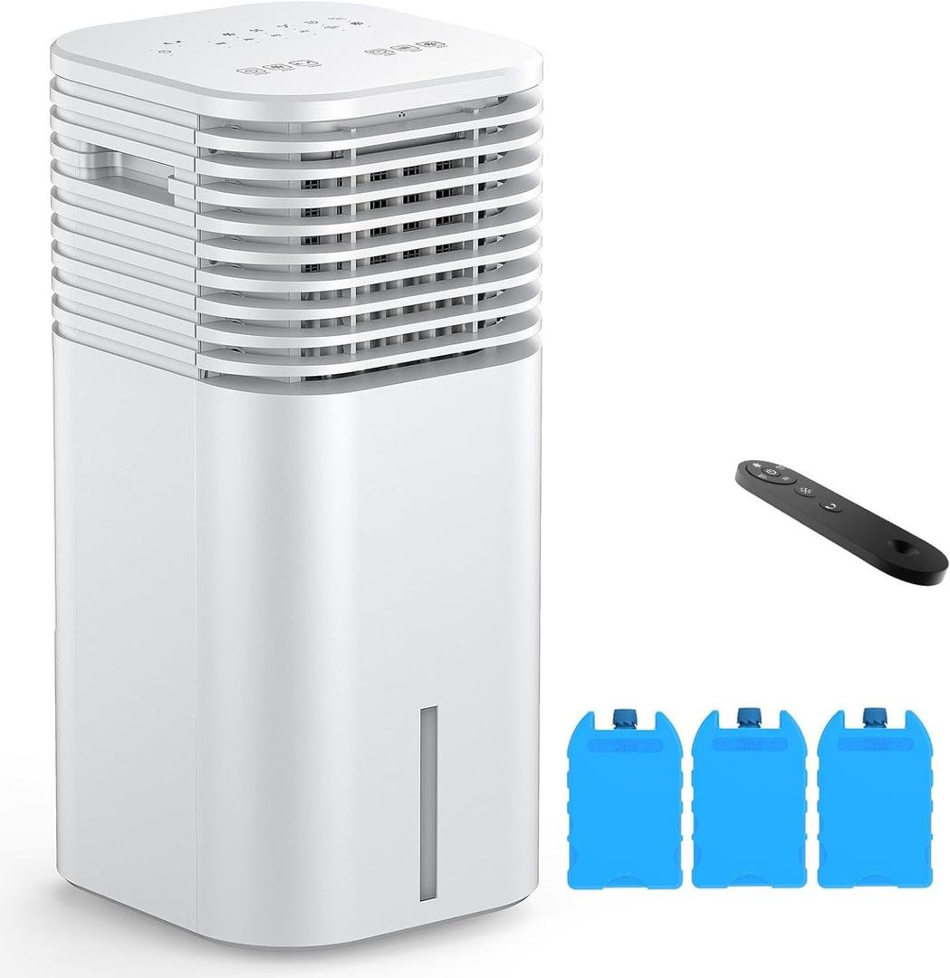 24" Windowless Portable Air Conditioner, 15H Timer & 120Oscillation, 3-IN-1 Portable AC Unit with Remote, 2-Gal Tank, 3 Modes & 3 Speeds, Ultra-Quiet Ventless Swamp Cooler for Home Office, Pearl