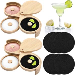 LemonRoad 2 Pack 3 Tier Margarita Salt Rimmer Set Bamboo Cocktail Rimmer Set with Sponge Sugar Salt Lime Glass Rimming with 3 Swing out Trays for Margarita and Cocktail Making Kit