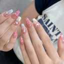 Valentines Day Medium Square Press on Nails Heart Patterns Accents Black Border Glossy Surface Romantic Style uñas postizas Manicure Pink Nude Black Party Date Wedding Artificial Nails 24 Pcs Pack Of 2