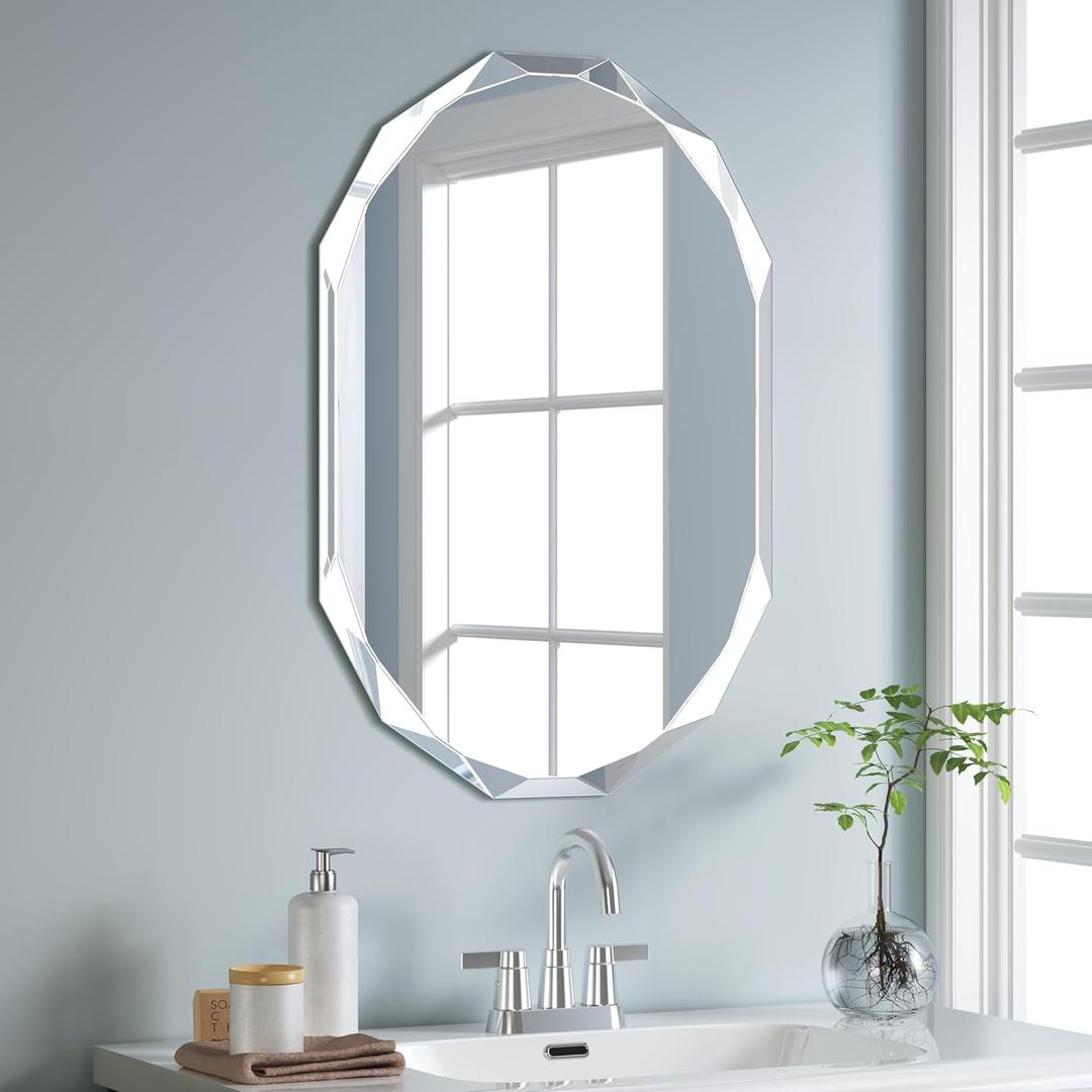 Silver Wall Mirror-Beveled Edge Frameless Mirror for Bathroom, Vanity, Bedroom, Rectangle Mirrors, 20X28inch
