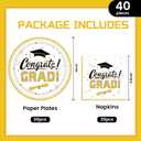 40Pcs Graduation Plates and Napkins Party Supplies, Disposable Class of 2026 White Gold Paper Plates Napkins Tableware Set for Congrats Grad Party Decorations