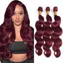 #99J Burgundy Body Wave Bundles Dark Burgundy Bundles Human Hair 10 12 14 Inch Quick Weave Brazilian Virgin Hair Wine Red Body Wave Extensions 3 Bundle 100 Gram Per Bundle