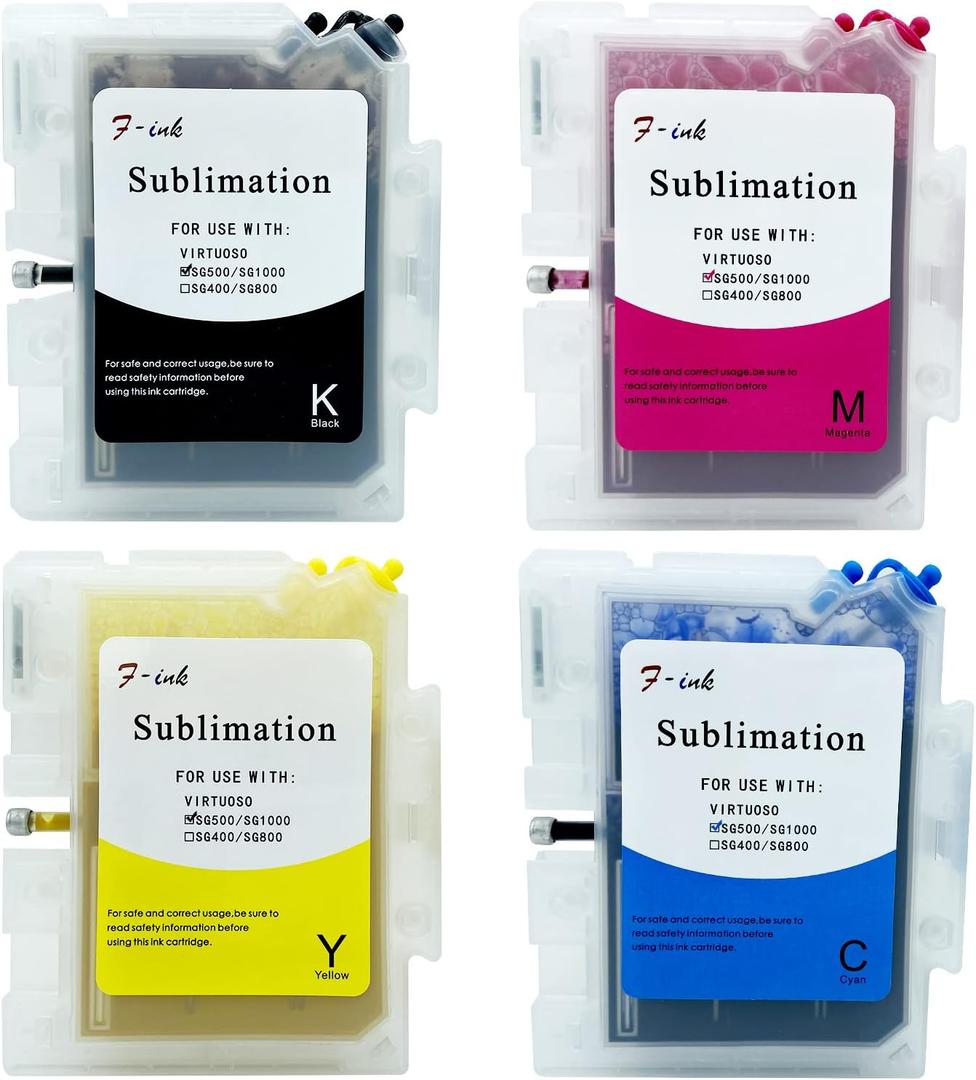 F-ink Prefilled Sublimation Ink Cartridge Compatible with Sublijet Sawgrass Virtuoso SG500 and SG1000 Printer, Refillable Sublimation Ink Cartridge