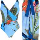 IMEKIS Women 2 Pieces Beach Swimsuit Floral Print Tropical Bikini Swimsuit with Cover up Wrap Skirt Bathing Suits (Small, Black + White)