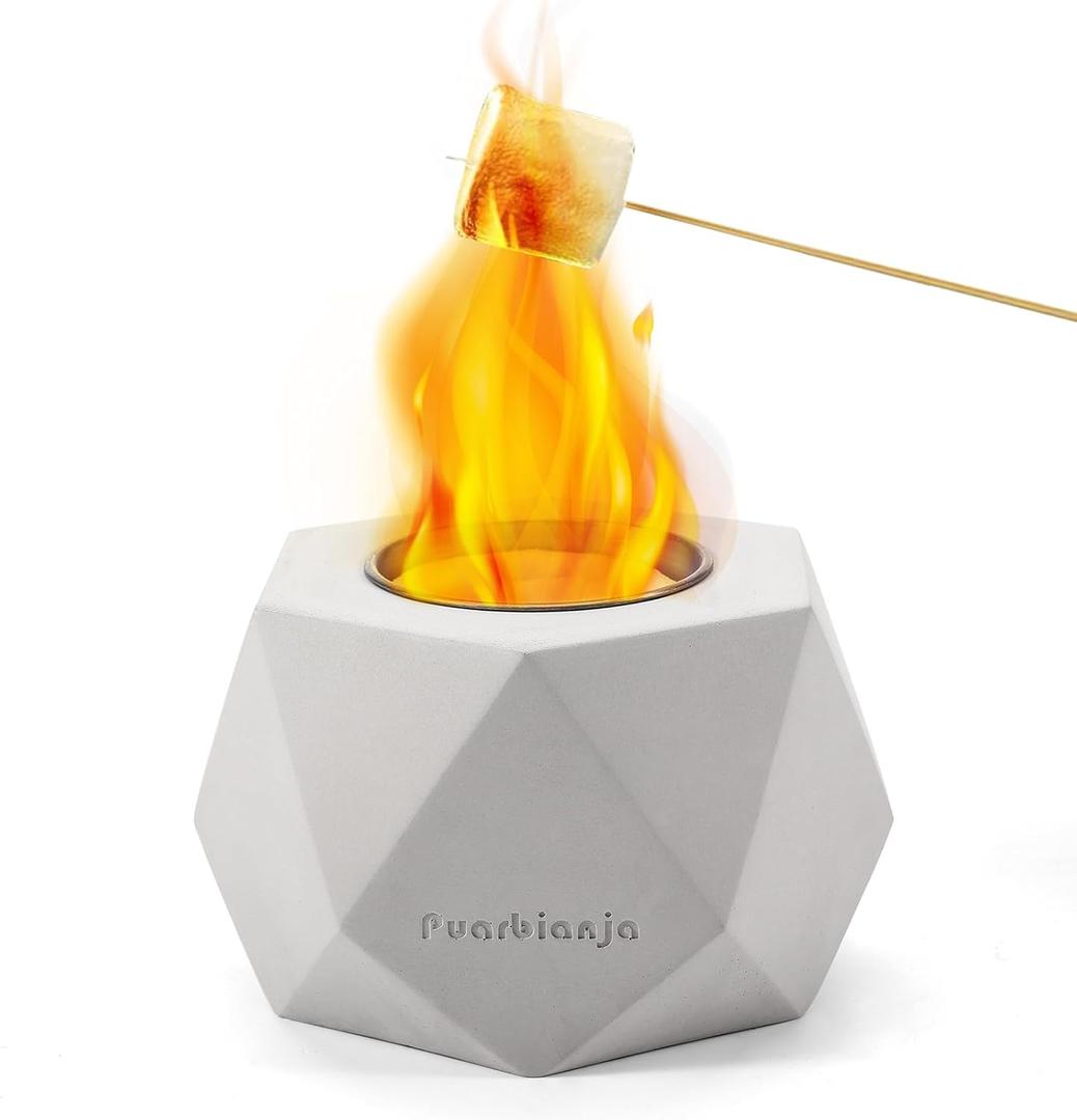 Tabletop Fire Pit - Portable Concrete Outdoor & Indoor Firepit Table for Smores, Mini Fireplace & Patio Decor, Table Top Firepit, Small Portable Mini Indoor Fireplace, White Elephant Gift