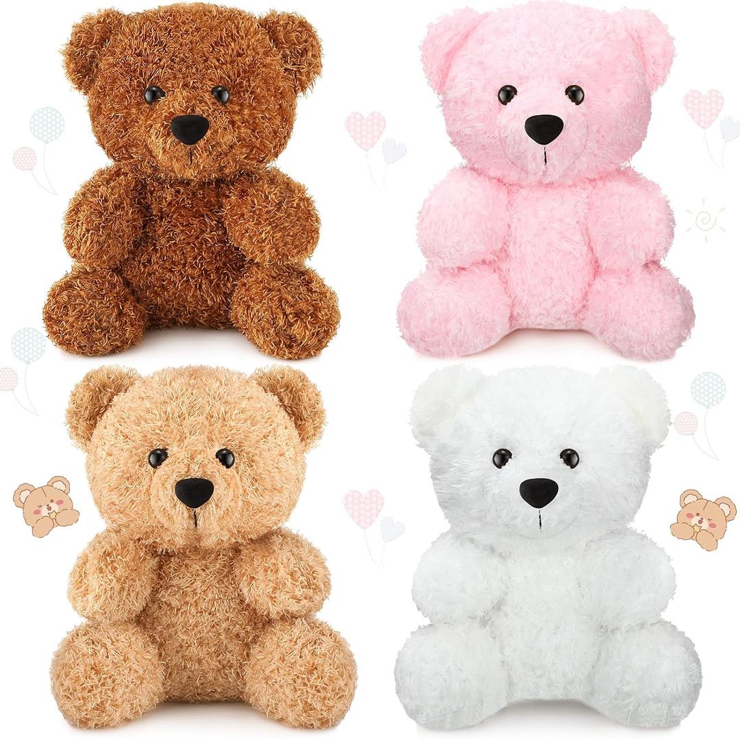 HyDren 4 Packs Bear Stuffed Animals 8 Inch Small Plush Bear Toys Soft Cute Doll Gift for Birthday Wedding Baby Shower Favors Xmas Party Centerpieces (Pink, Brown, Apricot, White)