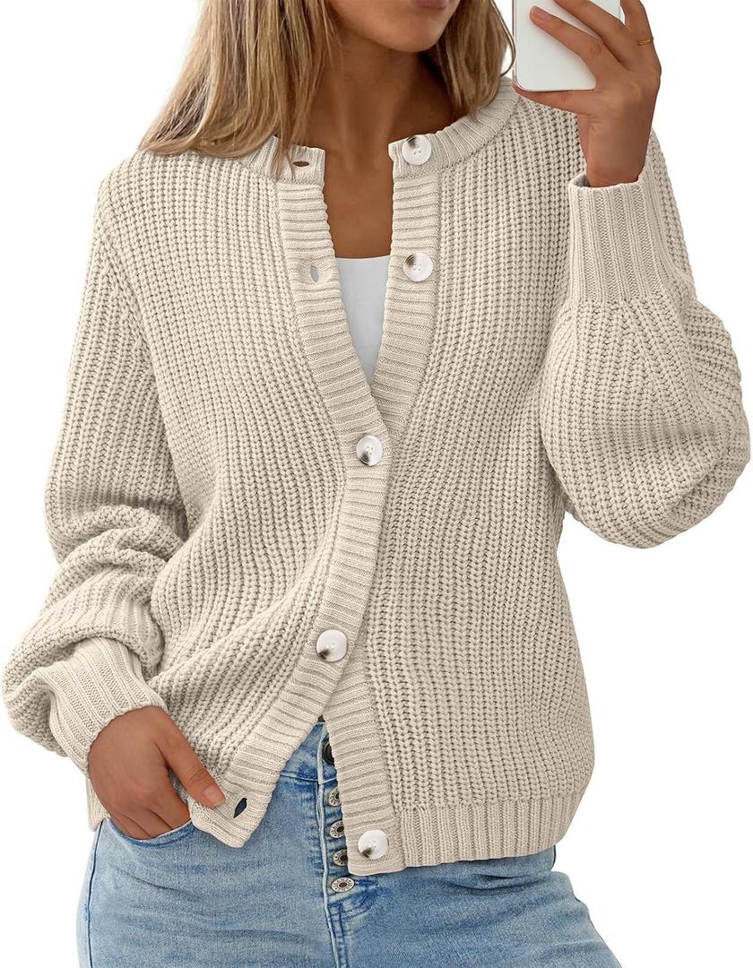PRETTYGARDEN Women's Oversized Sweater Button Down Open Front Chunky Cardigan Sweaters for Women 2026 Fashion Outwear (Beige, Medium)