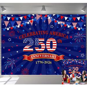 7X5FT American 250th Backdrop for Photography 1776-2026 American 250 Anniversary Party Decoration 4th of July Independence Day Banner Patriotic Photo Background for Home Party