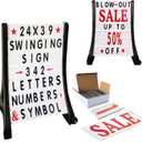 24"x39" Changeable Message Board Sidewalk Sign, Standard Portable A-Frame Sign & Letter Kit for Outdoor,Business, Large Black Standing Frame with Wheels, Water-Fillable and Wind-Resistant