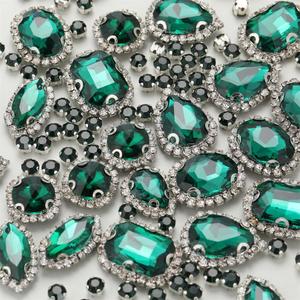 Sew On Rhinestones, Choupee 130PCS Sew On Glass Rhinestone Metal Back Prong Setting Sewing Claw Rhinestone Mixed Shapes for Costume, Clothes, Garments, Dress, Earring, Belt and Shoes (Shinning Emerald)