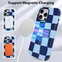 KANGHAR Compatible with iPhone 16 Pro Max Case, Aesthetic Checkered Cute Pattern, Support for MagSafe Shockproof Cover for Girls Women -Blue