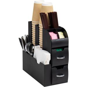 Mind Reader Cup and Condiment Station, Countertop Organizer, Coffee Bar, Kitchen, Stirrers, 5.35"W x 11.25"L x 11.15"H, Black